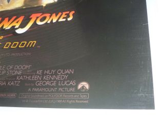 VINTAGE INDIANA JONES AND THE TEMPLE OF DOOM MOVIE POSTER 1984 RARE 2