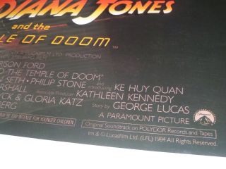 VINTAGE INDIANA JONES AND THE TEMPLE OF DOOM MOVIE POSTER 1984 RARE 4