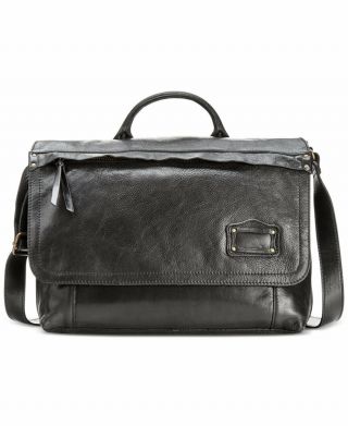 $450 Patricia Nash Black Vintage Messenger Leather Flapover Briefcase Work Bag