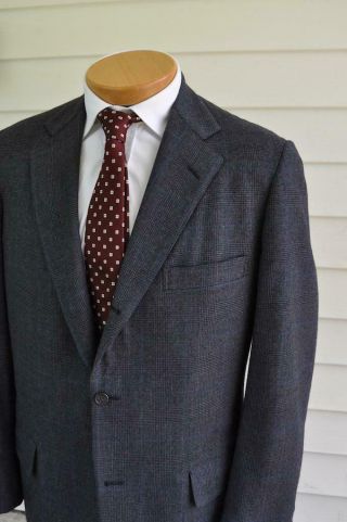 Brooks Brothers Bold Blue Check Glenplaid Sack Cut Suit Size 40 Reg Trad Vintage