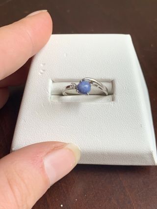 Vintage 1960s 10K White Gold Blue Lindy Star Sapphire Ring - Size 6.  5 3