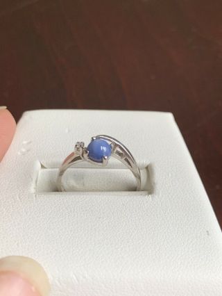 Vintage 1960s 10K White Gold Blue Lindy Star Sapphire Ring - Size 6.  5 5