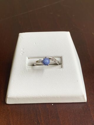 Vintage 1960s 10K White Gold Blue Lindy Star Sapphire Ring - Size 6.  5 8