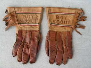 Vintage Boy Scout Bsa Leather Gloves With Fringe Child Size Rare