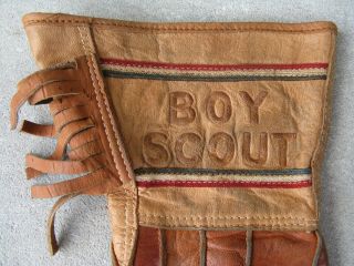 Vintage Boy Scout BSA Leather Gloves with Fringe Child Size RARE 3