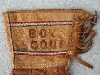 Vintage Boy Scout BSA Leather Gloves with Fringe Child Size RARE 5