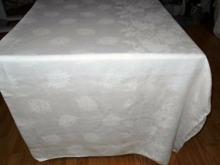 72x105 Vtg Antique White Irish Linen Double Damask Tablecloth