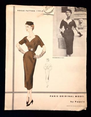 Vogue Paris Model 1197 Paquin 50s Vintage 1952 Pattern Size14 Bust 32