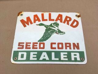 Vintage Mallard Seed Corn Dealer Porcelain Feed Store Advertising Sign Duck Logo