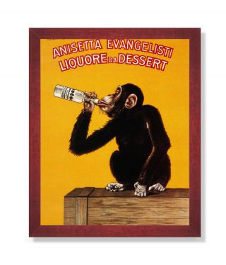 Monkey Liquor Drink Vintage Poster Ad Wall Picture Cherry Framed Art Print