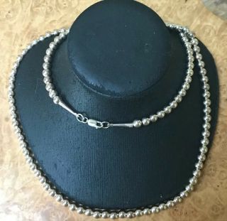 Vintage 30 " Navajo Pearls Native American Sterling Silver Bead Necklace 26 Grams