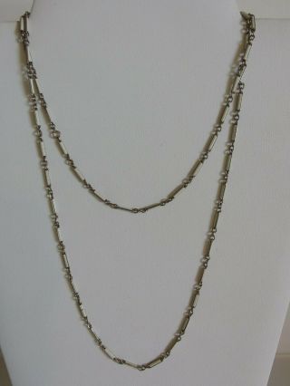 Antique Long 1920 ' s White Enamel Bar Link Flapper Necklace 2
