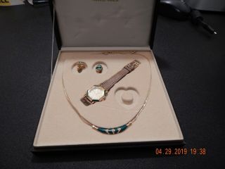 Vintage Carina Womens Quartz Watch Leather / Ear Rings,  Necklace Set Swiss Made