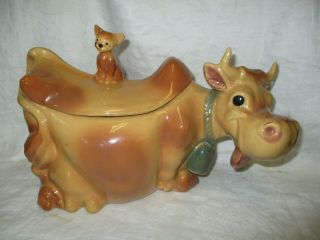 Vintage Cow Cookie Jar With Cat On Lid Brush Mccoy Pottery U S A 1940 