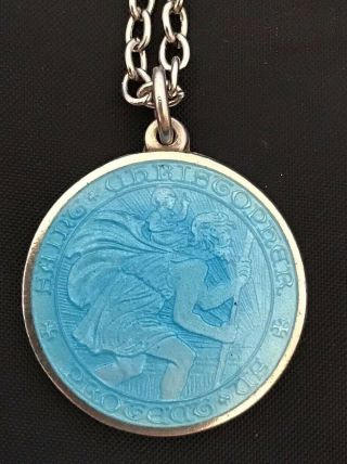 Vintage Sterling Silver St Christopher/surfer Medal Baby Blue Enamel Larger Size