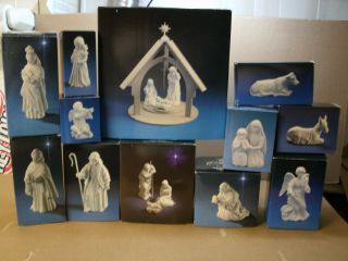 Vintage Avon Christmas Nativity 15 Piece White Porcelain Collectibles Set
