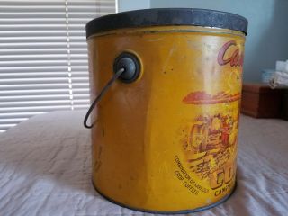 Vtg CAMPBELL BRAND COFFEE TIN 4 lb CAN & Lid Bloomington IL Yellow Gold Red 4