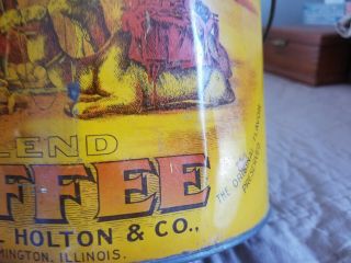 Vtg CAMPBELL BRAND COFFEE TIN 4 lb CAN & Lid Bloomington IL Yellow Gold Red 8