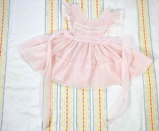 Vtg 50s Sheer Nylon Swiss Dot Flocked Pinafore Toddler Dress Ruffle Embroidery