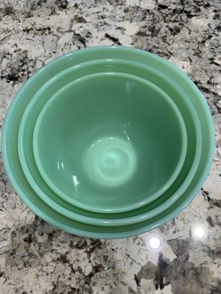Vintage Fire King Oven Ware Turquoise Blue 3 Piece Mixing Bowl Set