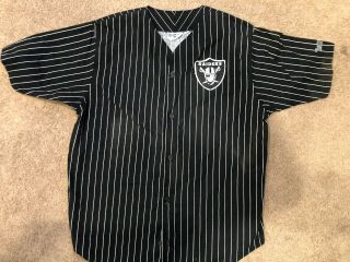 Vintage Los Angeles Raiders Chalkline Baseball Jersey Size Xl Black Pinstripes