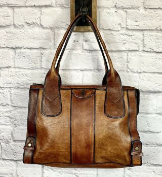 Fossil Brown Leather Brass Vintage Reissue Vri Satchel Bag Tote Zipper Purse