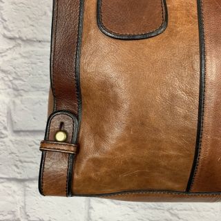 FOSSIL Brown Leather Brass Vintage Reissue VRI Satchel Bag Tote Zipper Purse 3