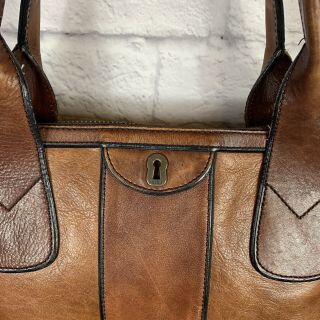 FOSSIL Brown Leather Brass Vintage Reissue VRI Satchel Bag Tote Zipper Purse 4