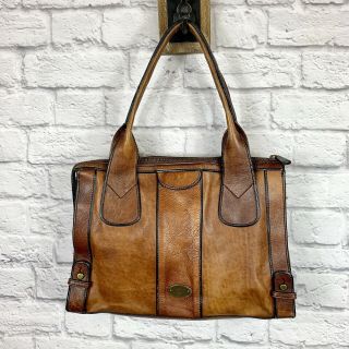 FOSSIL Brown Leather Brass Vintage Reissue VRI Satchel Bag Tote Zipper Purse 5
