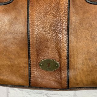FOSSIL Brown Leather Brass Vintage Reissue VRI Satchel Bag Tote Zipper Purse 6