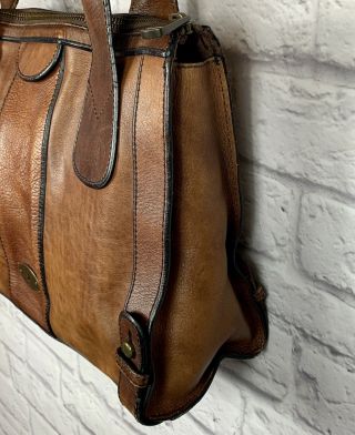 FOSSIL Brown Leather Brass Vintage Reissue VRI Satchel Bag Tote Zipper Purse 7