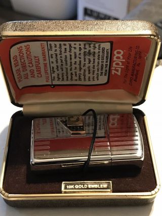 Vintage Zippo Lighter With 10k Gold Emblem In Case