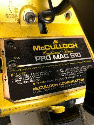 Vintage Mcculloch Pro Mac 510 Chainsaw Complete