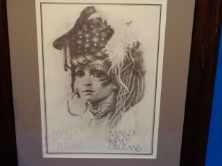 20338 Vintage Framed & Matted James Russell Mardi Gras Orleans Lady Print