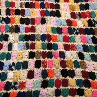 Vintage Granny Square Afghan 3d Flowers Crochet Handmade Blanket 63 " X63 " Throw