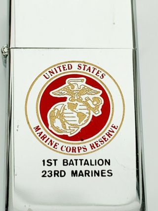 Vintage 1974 ZIPPO Slim LIGHTER US Marines Corps Reserve 1st Battalion 23rd 6