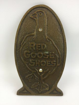 Vintage Rare,  Red Goose Shoes 3.  25” X 6.  25” Solid Brass Plaque Wall Mount Art