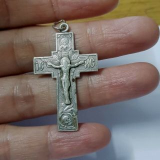 Vintage,  Nouveau 925 Sterling Silver Engraving Religious Crucifix Cross Pendant.