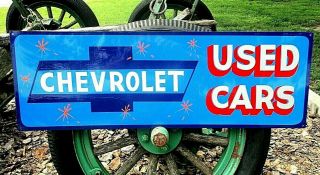 Vintage Metal Chevy Chevrolet Cars Truck Gas Oil 36” Hand Painted Sign