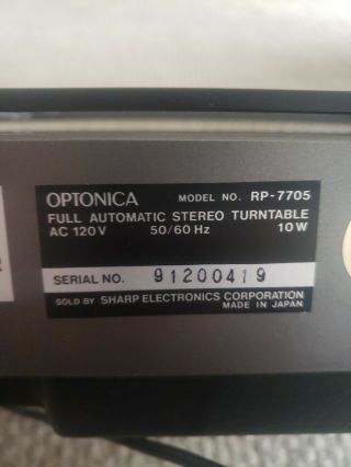 Sharp Optonica RP - 7705 Turntable APLD Quartz RARE 7