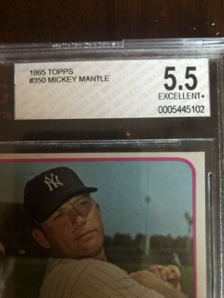 1965 TOPPS 350 MICKEY MANTLE Baseball Card EX,  5.  5 Beckett Grade RARE Authentic 2