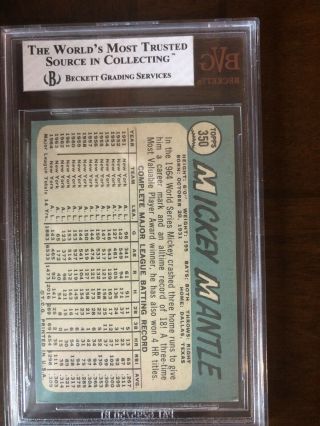 1965 TOPPS 350 MICKEY MANTLE Baseball Card EX,  5.  5 Beckett Grade RARE Authentic 4
