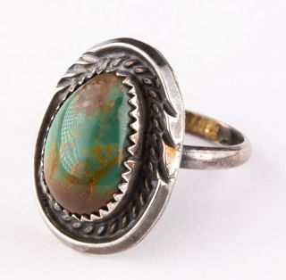 Vintage Navajo.  925 Sterling Silver Green & Brown Turquoise Ring Size 6