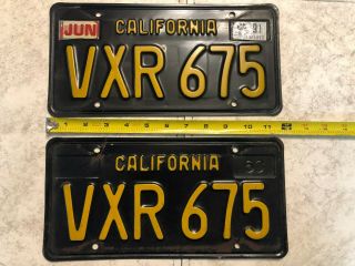 Vintage California License Plate Set Black Yellow 1963 Vxr 675 Pair