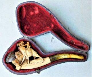 C1910 Carved Meerschaum Pipe Real Amber Arab Camel Vintage Antique