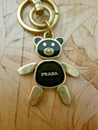 Authentic Vintage Prada Black Medal Bear Key Ring Bag Charm Chain