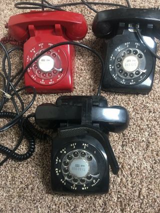 3 Vintage Red Black Rotary Dial Desk Phone Western Electric Bell System Cd 500