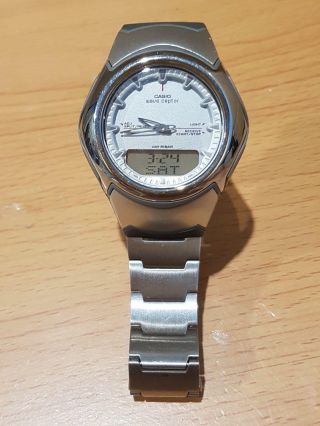 Vintage Watch Casio Waveceptor Dual Display Analog - Digit World Time Atomic/Radio 8