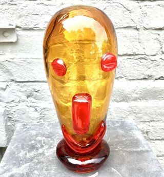 Rare 1969 Rainbow Glass Co Huntington West Virginia Duotone Clown Head Sculpture
