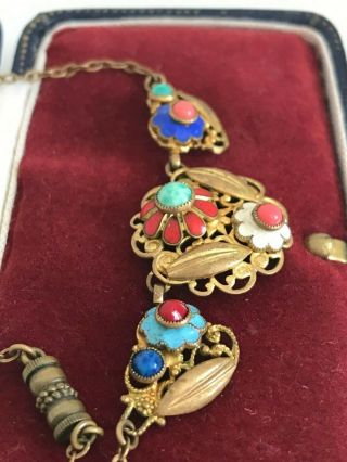 Vintage Gold Tone 17 " Necklace With Enamel Flowers Multi Coloured